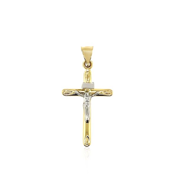 14k Two Tone Gold Cross Pendant - Image 2