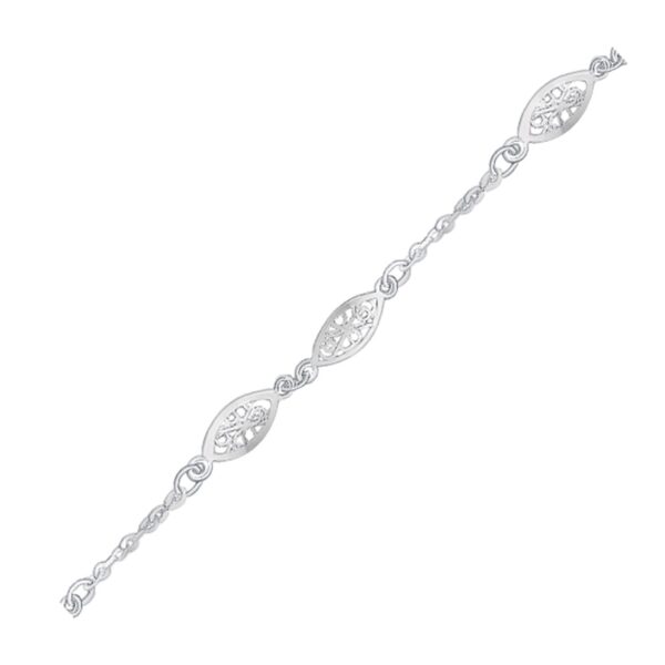 14k White Gold Filigree Marquise Stationed Anklet - Image 2