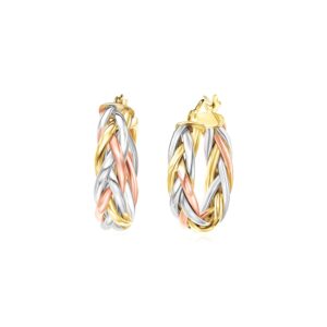 14k Tri Color Gold Three Toned Braided Hoop Earrings(5x15mm)