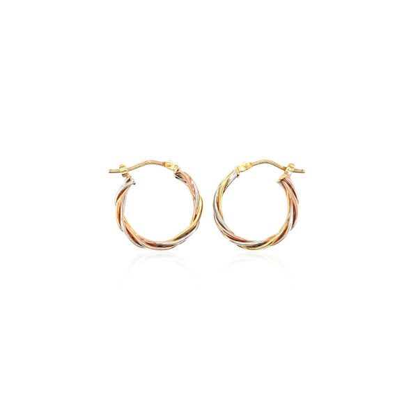 14k Tri Color Gold Three Toned Braided Hoop Earrings(5x15mm) - Image 2
