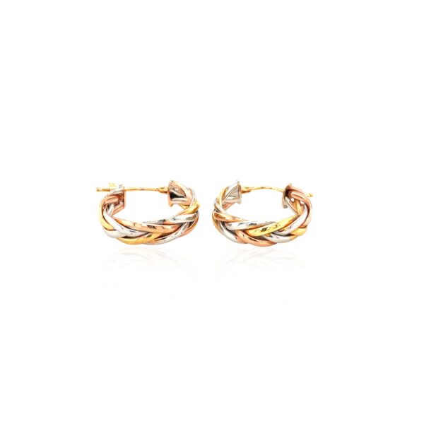 14k Tri Color Gold Three Toned Braided Hoop Earrings(5x15mm) - Image 3
