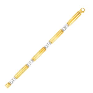 14k Two-Tone Gold Mens Bracelet with Fancy Bar Links (9.65 mm)