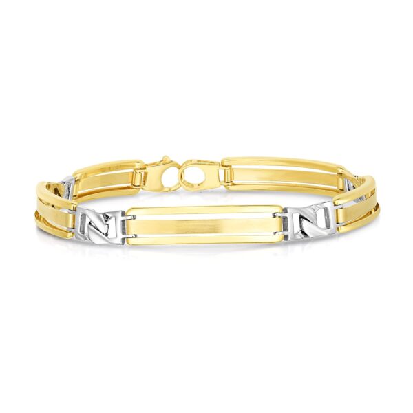 14k Two-Tone Gold Mens Bracelet with Fancy Bar Links (9.65 mm) - Image 2