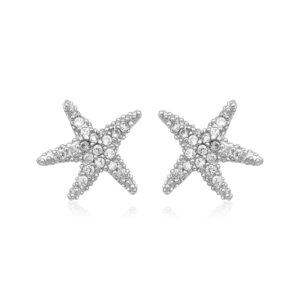 Sterling Silver Petite Starfish Earrings with Cubic Zirconias