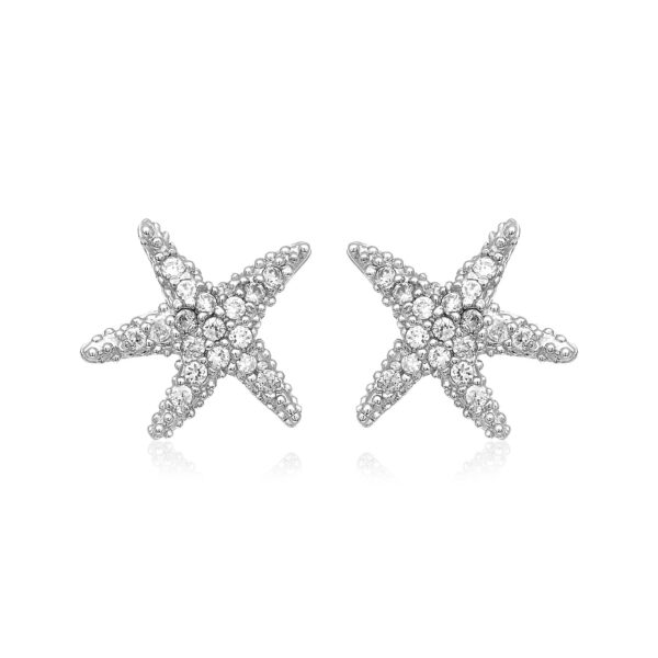 Sterling Silver Petite Starfish Earrings with Cubic Zirconias