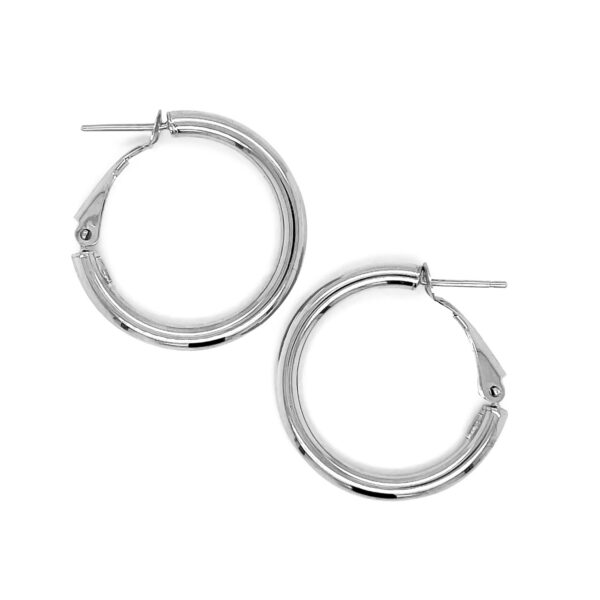 14k White Gold High Polish  Hoop Earrings (0.78 inch Diameter) - Image 2
