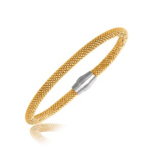 Sterling Silver Rhodium Plated Yellow Gold Plated Popcorn Motif Bangle (4.80 mm)