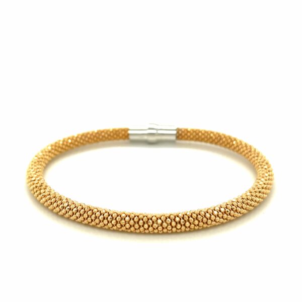 Sterling Silver Rhodium Plated Yellow Gold Plated Popcorn Motif Bangle (4.80 mm) - Image 2