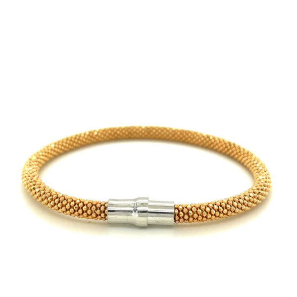 Sterling Silver Rhodium Plated Yellow Gold Plated Popcorn Motif Bangle (4.80 mm) - Image 3
