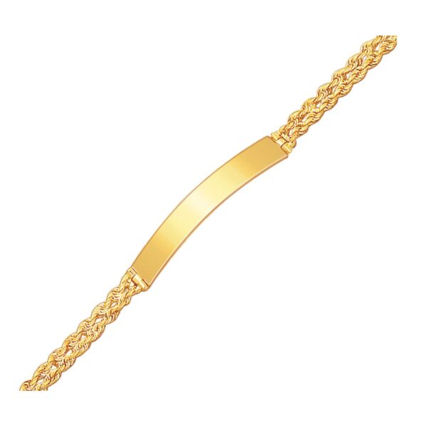 14k Yellow Gold ID Bracelet with Double Rope Chain (3.00 mm) - Image 2