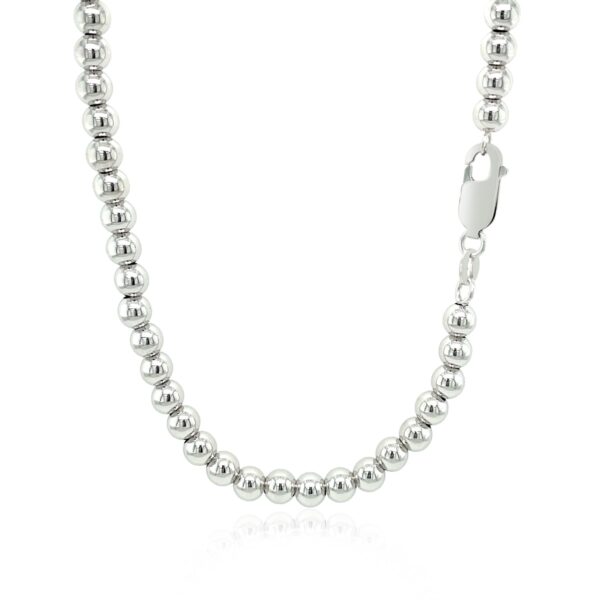 Sterling Silver Rhodium Plated Graduated Motif Polished Bead Necklace - Image 3