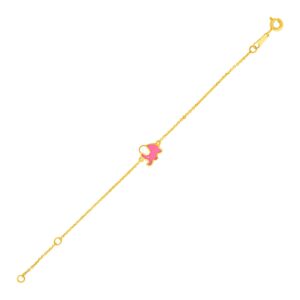 14k Yellow Gold 5 1/2 inch Childrens Bracelet with Enameled Elephant (1.00 mm)