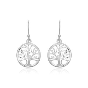 Sterling Silver Round Tree of Life Earrings