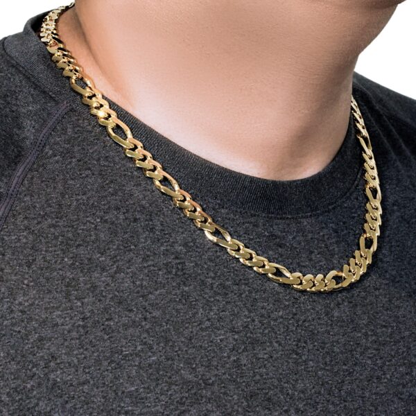14k Yellow Gold High Polish Modern Lite Figaro Chain (9.50 mm) - Image 4