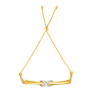 Adjustable Friendship Bracelet with Infinity Motif in 14k Yellow and White Gold (1.00 mm)