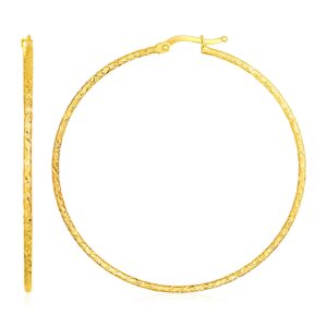 14k Yellow Gold Large Textured Hoop Earrings (1.5x50mm)