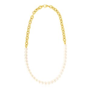 14k Yellow Gold Oval Chain Necklace with Pearls
