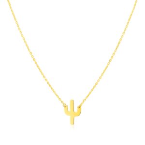 14K Yellow Gold Necklace with Cactus