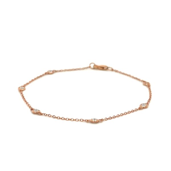 14k Rose Gold 7 inch Bracelet with Diamond Stations (3.30 mm) - Image 2