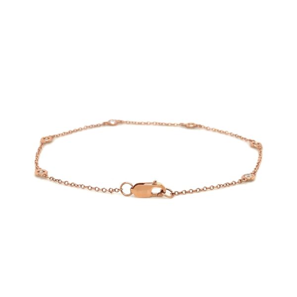 14k Rose Gold 7 inch Bracelet with Diamond Stations (3.30 mm) - Image 3