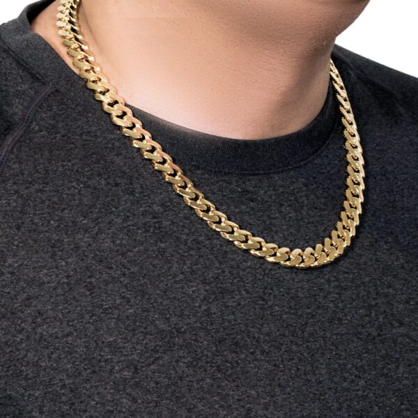14k Yellow Gold Polished Miami Cuban Chain Necklace - Image 4