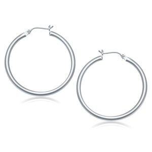10k White Gold Polished Hoop Earrings (3x40mm)