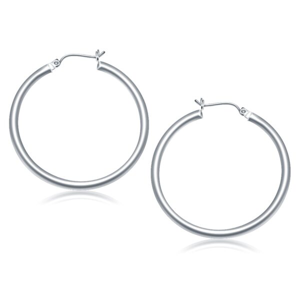 10k White Gold Polished Hoop Earrings (3x40mm)