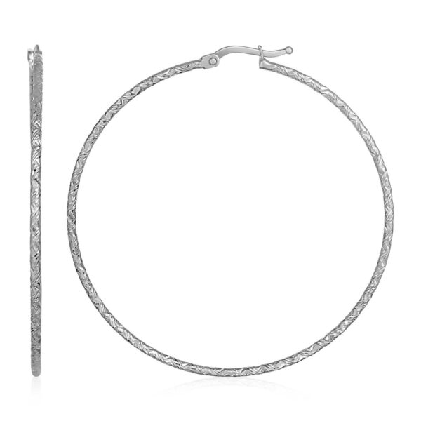 14k White Gold Large Textured Hoop Earrings (1.5x50mm)