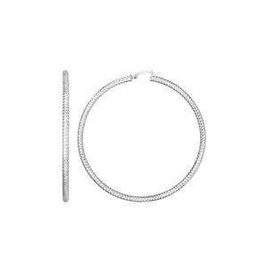 Sterling Silver Large Hoop Earrings with Braid Texture(3x30mm)