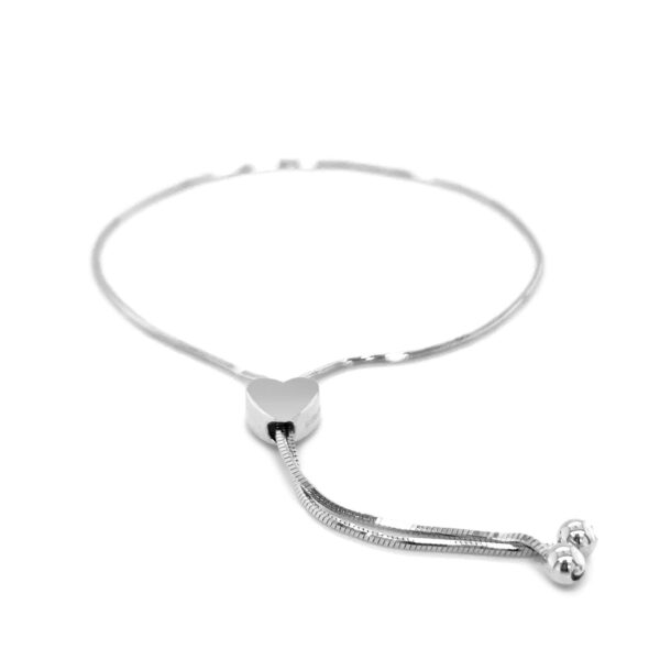 14k White Gold Adjustable Lariat Style Heart Motif Bracelet - Image 3