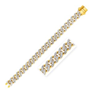 14k Two Tone Gold Curb Chain Bracelet with Diamond Pave Links (13.50 mm)