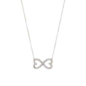 Double Heart Infinity Necklace with Cubic Zirconia in Sterling Silver