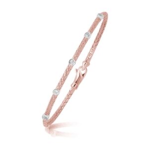 14k Two Tone Gold Diamond Accent Station Basket Weave Bracelet (3.00 mm)