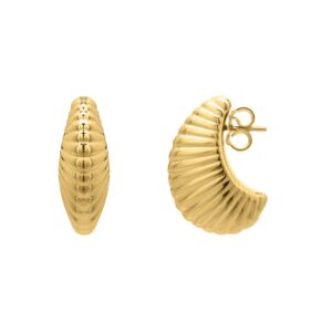Puffy Graduated Ribbed Shell Hoop Earrings in 14K Yellow Gold