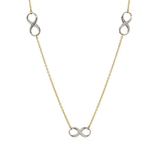14k Two-Tone Gold Chain Necklace with Polished Infinity Stations - Image 2