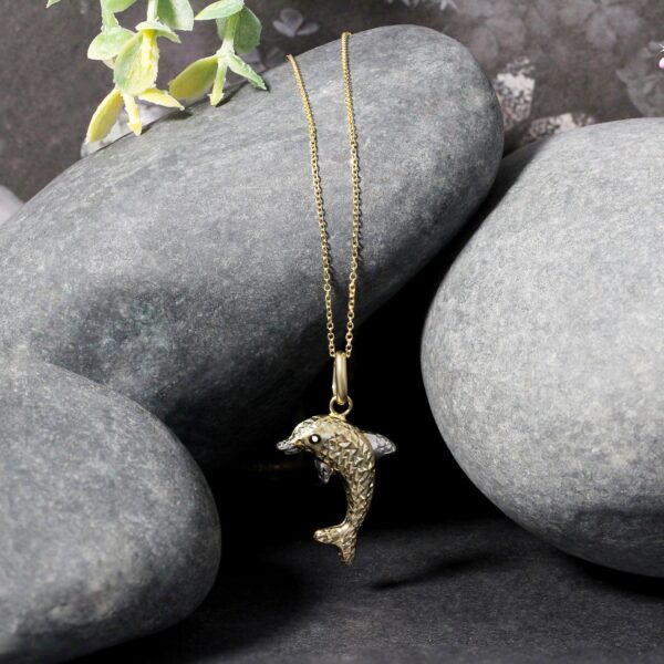14k Two-Toned Yellow and White Gold Reversible Dolphin Pendant - Image 4