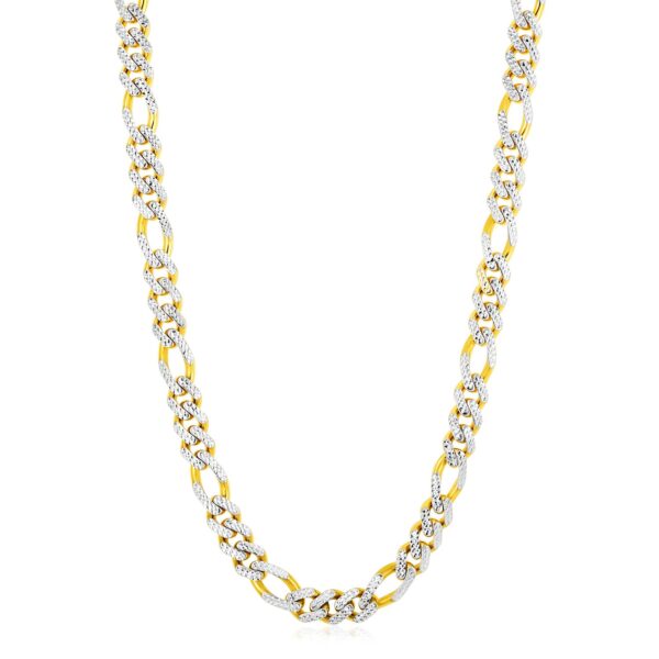 14k Yellow Gold White Pave High Polish Modern Lite Figaro Chain (9.50 mm) - Image 2