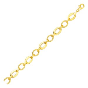 Shiny and Textured Oval Link Bracelet in 14k Yellow Gold (8.30 mm)