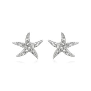 Sterling Silver Starfish Earrings with Cubic Zirconias