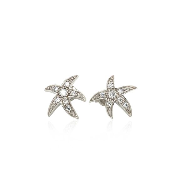 Sterling Silver Starfish Earrings with Cubic Zirconias - Image 2