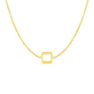 14k Yellow Gold Necklace with Petite Open Square Pendant