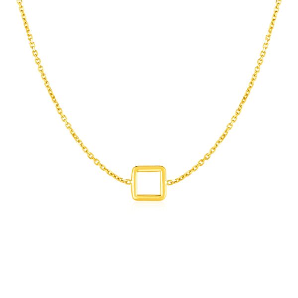 14k Yellow Gold Necklace with Petite Open Square Pendant