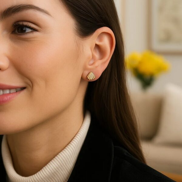 Sea Shell Stud Earrings in 10K Yellow Gold - Image 2