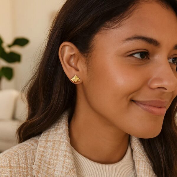 Sea Shell Stud Earrings in 10K Yellow Gold - Image 3