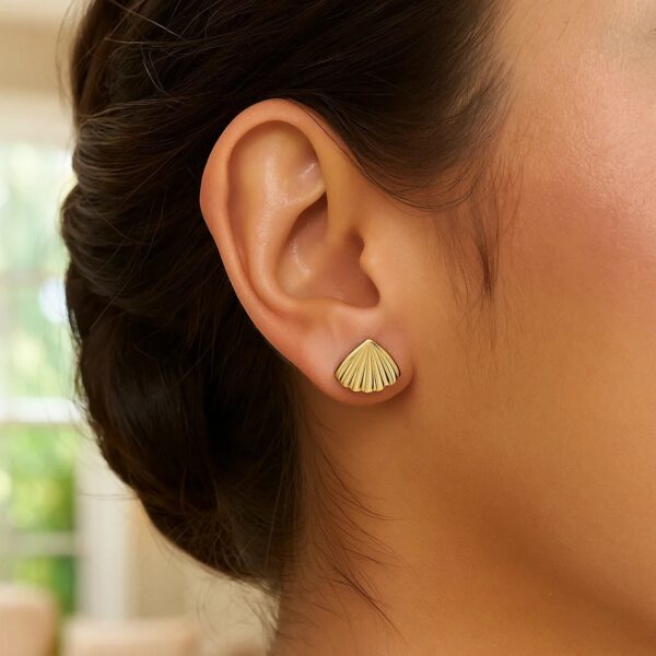 Sea Shell Stud Earrings in 10K Yellow Gold - Image 4