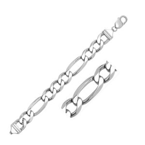 Rhodium Plated Sterling Silver Figaro Style Chain (13.60 mm)