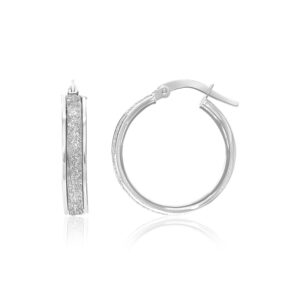 14k Two-Tone Gold Glittery Center Hoop Earrings(4x15mm)