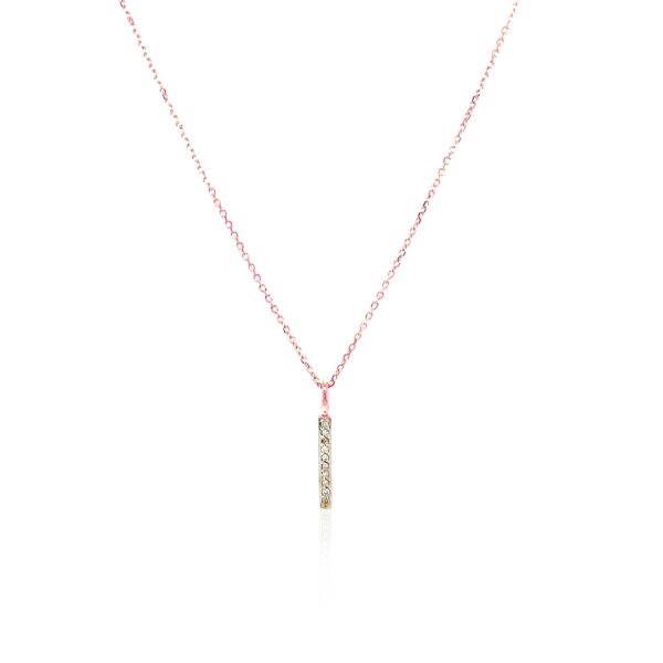 14k Rose Gold Bar Pendant with Diamonds - Image 2