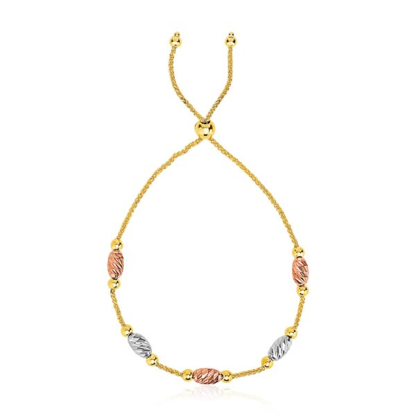 14k Tri-Gold Diamond Cut Oval Station Lariat Style Bracelet (1.00 mm)
