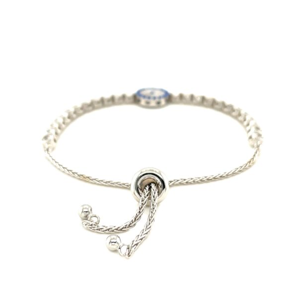 Sterling Silver Adjustable Enameled Eye Motif Bracelet with Cubic Zirconias (11.50 mm) - Image 3